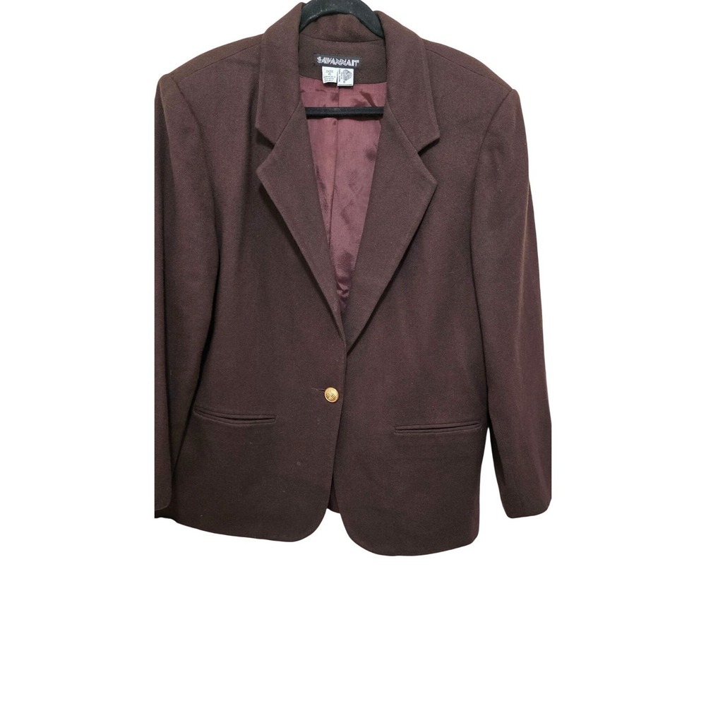 Vintage Savannah Women's 100% Pure Wool Brown Blazer Jacket Gold Button Size 16